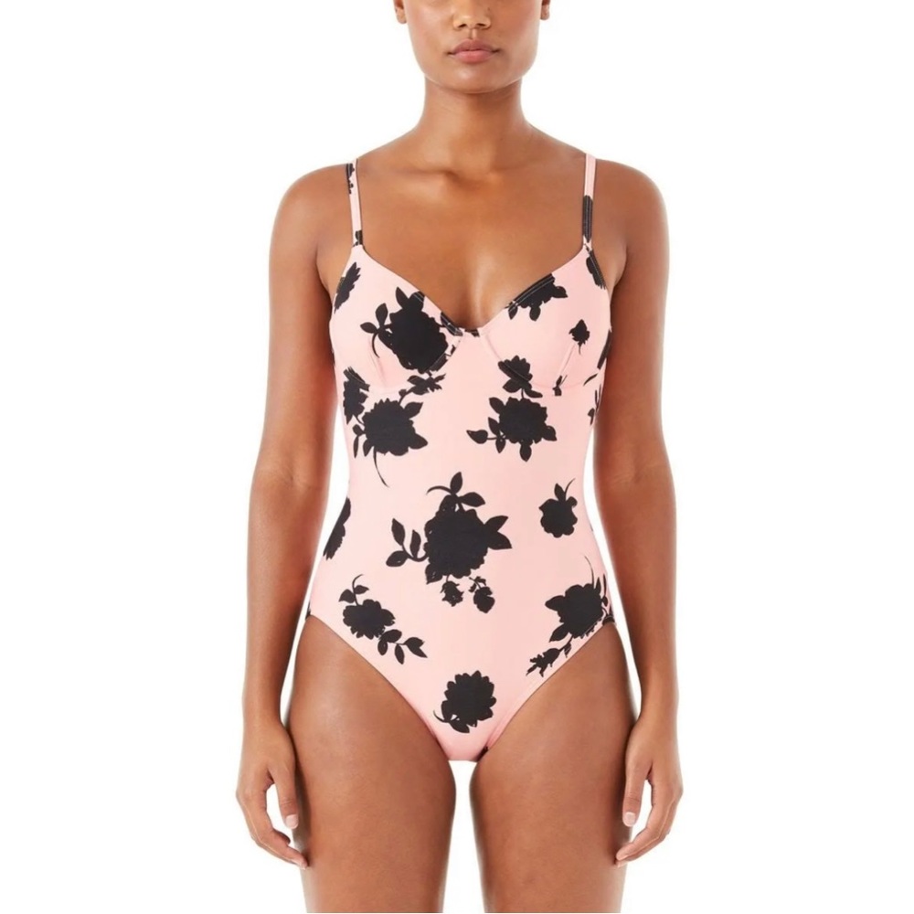 kate spade Pink One-Piece Swimsuit with Black Floral Print NWT XS